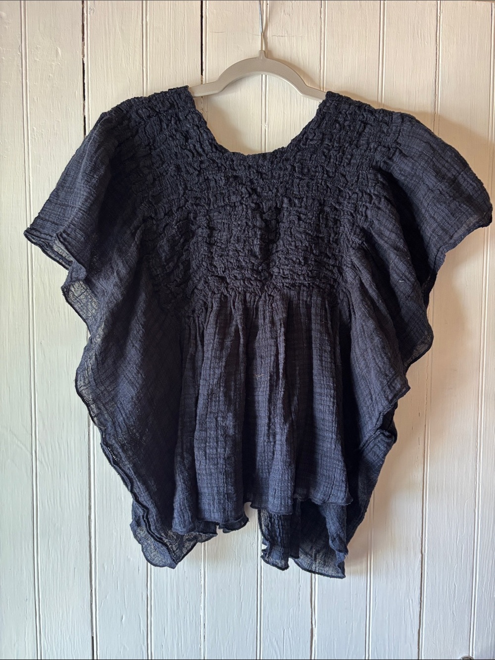 Free People Navy Smocked Flutter Tunic